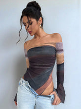 Autumn/Winter New Elegant & Sexy Party Tie Dye Print Off Shoulder Flare Sleeve Bodysuit